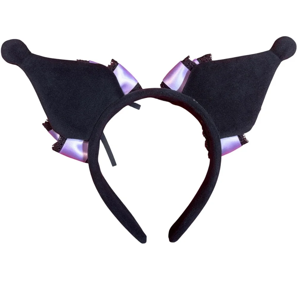 Sanrio Kuromi Plush‎ Jester Ear Headband Purple Lace Bows Cosplay Black One Size
